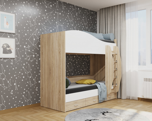 Кровать двухъярусная с ящиками 203х109х170 Дс, (Блп), серый